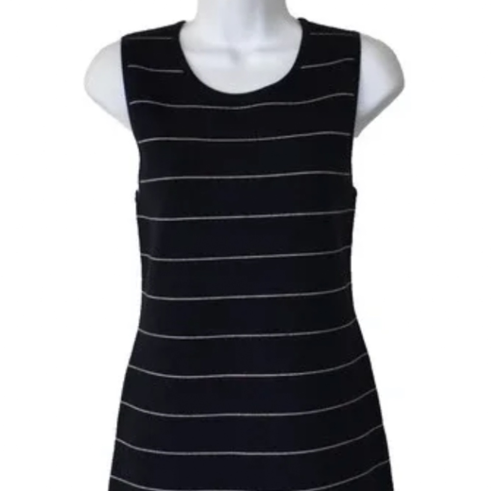 Theory - Navy Blue w/White Stripe Wool Blend Sleeveless Dress, Size M